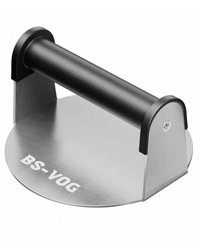 BS-VOG Burger Press, 6" Stainless Steel Burger Smasher for Griddle, Nonstick Round Hamburger Smasher Tool for Cooking Bacon, Patty, Ground Beef, Meats, Dishwasher Safe, Christmas Gift Package for Men