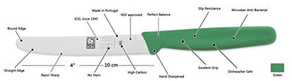ICEL 4.25 Inch Straight Edge Round Tip Paring Knife, High Carbon German Stainless Steel Blade, Factory-Sharp Edge, Non-Slip Textured Green Polypropylene Handle - color: Green