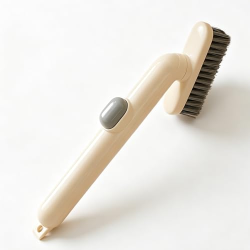 Liquid Storage Cleaning Brush, 9" Multi-Purpose Scrub Brush with Soap Reservoir, Refillable Handle for Bathroom Tile, Kitchen Floor, Bathtub, Shoes, Off-White & Red - color: White