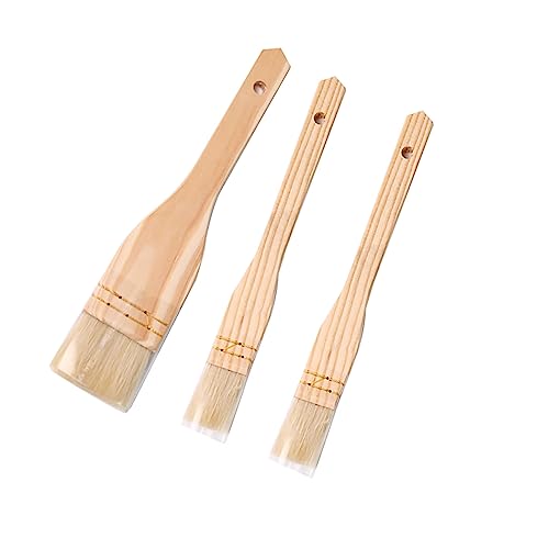 3PCS Pastry Brushes Basting Oil Brush with Goat Bristles and Hardwood Handles BBQ Cooking Baking Brush for Baking, Grilling, Cooking and Spreading Oil, Butter, BBQ Sauce, or Marinade