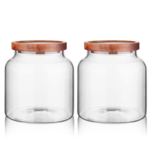 Labina Glass Storage Container Airtight Food Jars Kitchen Canister with Wood Lids, 54 Oz (1600ml) Wide Mouth Pantry Organization Glass Jar for Flour, Sugar, Cookie, Spagetti, Nuts and Candy (2 Pack) - size: C2: 54 Oz 2 pcs