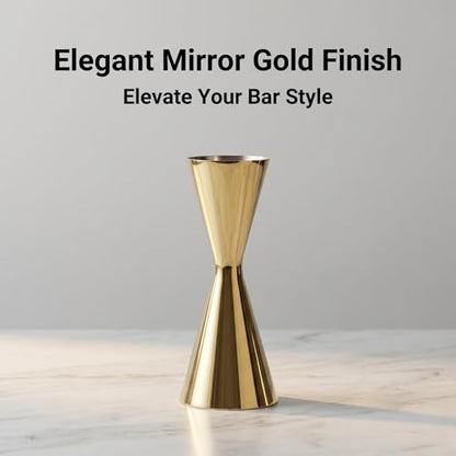 Gold Japanese Jigger 1oz/2oz Double Cocktail Measuring Jigger with Internal Markings (10ml/20ml, 30ml/45ml), Heavy Duty 18/8 Stainless Steel Mirror Finish Bar Tool for Bartending - color: Gold