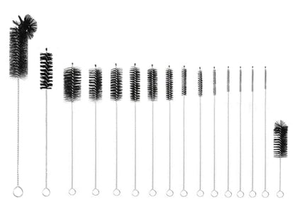 16 Pieces Bottle Brush Set, Nylon Bottle Brush with Flexible Stainless Steel Handle, Small and Long Handle Brush for Washing Narrow Neck Bottle, Straw, Pipes, Cup, Tube, Sink (Black) - color: Black