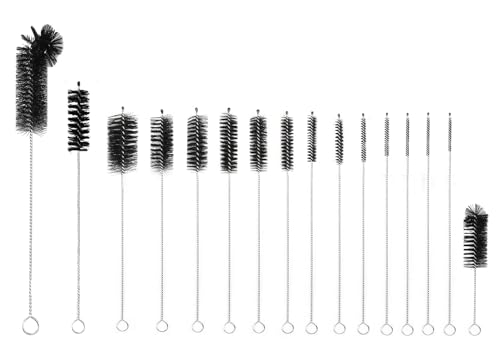 16 Pieces Bottle Brush Set, Nylon Bottle Brush with Flexible Stainless Steel Handle, Small and Long Handle Brush for Washing Narrow Neck Bottle, Straw, Pipes, Cup, Tube, Sink (Black) - color: Black
