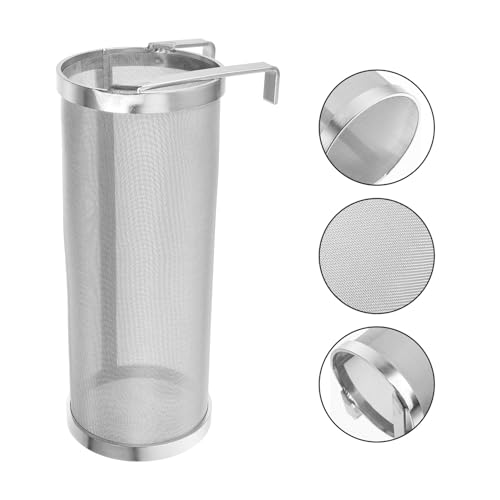 SEWACC Stainless Steel Beer Brewing Strainer Basket 10x25cm Grain Brewing Filter Tube with Dual Hooks Mesh Cylinder for Homebrew Wine