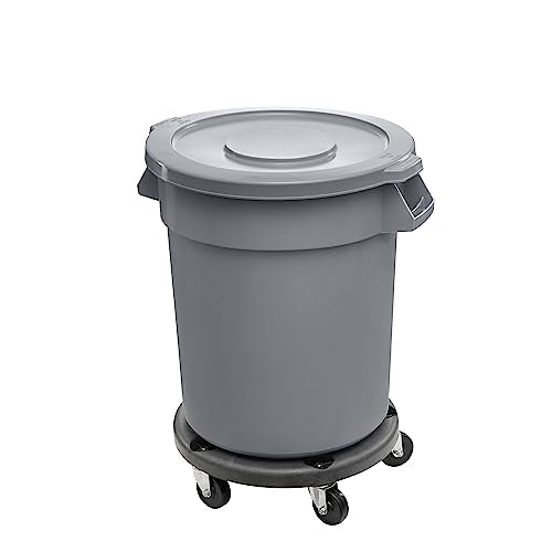 20 Gallon Gray Round Commercial Trash Can with Lid and Dolly, Ingredient Bin, Round Food Storage Container for Kitchen/Food Prep/Storing - color: Gray, size: 20 Gallon with Lid and Dolly