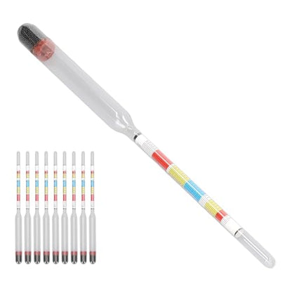 10PCS Triple Scale Alcohol Tester Hydrometer, Wine Making Meter Home Brewing Beer Hydrometer Test Jar Triple Scale Hydrometer and Glass Test Jar Home Brew Wine Beer Mead Cider