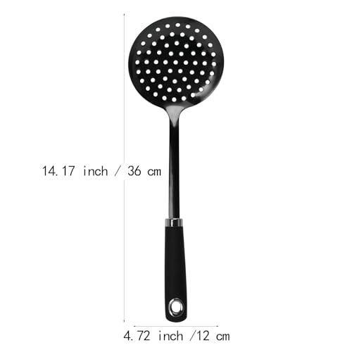 Black Stainless Steel Skimmer Spoon, Metal Slotted Spoon Strainer for Frying, Pasta, Vegetables, Dumplings, Wontons, Long Handle, Dishwasher Safe - color: Z-Black Skimmer