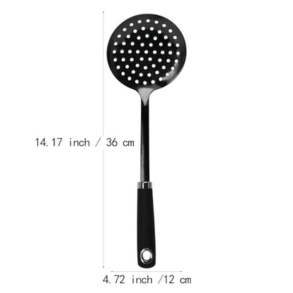 Black Stainless Steel Skimmer Spoon, Metal Slotted Spoon Strainer for Frying, Pasta, Vegetables, Dumplings, Wontons, Long Handle, Dishwasher Safe - color: Z-Black Skimmer