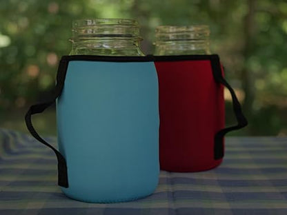 Mason jar Sleeves for Wide and regular mouth 32oz Quart jars 4 pack. Red, Black, Blue, Teal.