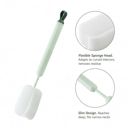 Long Handle Bottle Cleaning Brush with Soft Sponge Head for Deep Cups, Narrow Neck Bottles & Vases - 13 Inch - color: Green