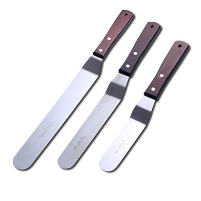 Cake Decorating Angled Icing Spatula Set of 6 8 & 10 Inch Wooden Handle Stainless Steel Offset Frosting Spatulas - size: offset spatulas 6 8 10 inches