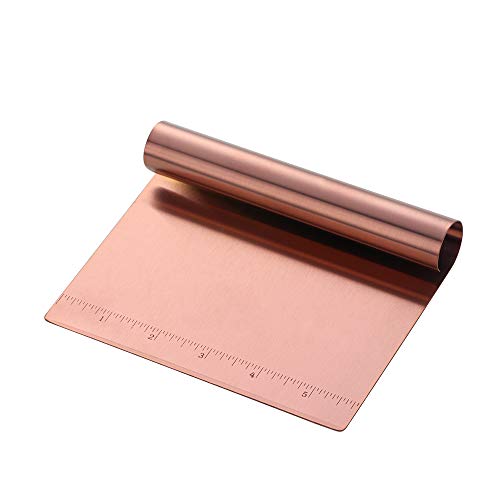 Stainless Steel Multifunctional Flour Scraper Mirror Polished Cake & Pizza Cutter Dough & Pastry Cutter Baking Scale Scraper & Butter Knife With Scale Pastry Bread Separator Rose Gold - color: Rose Gold