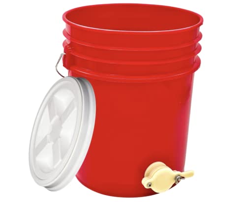 House Naturals Plastic 5 Gallon Honey Food Grade Bucket with Honey Gate for Beekeeping and Screw on Lid (Red) - color: Red