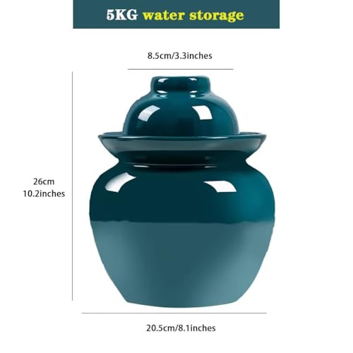 Peacock Green Retro Fermentation Crock, Old Traditional Water-Sealed Kimchi Jar, Thickened Ceramic Pickling Crock, Enameled Inside and Outside(5kg/176.4oz) - size: 5kg/176.4oz