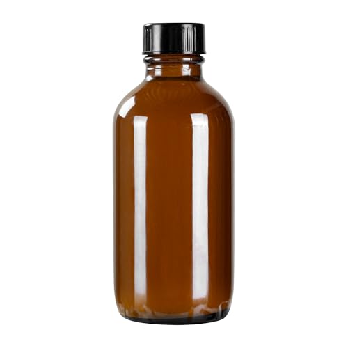 Restaurantware Vetri 4 Ounce Boston Glass Bottles, 24 Sample Bottles With Black Phenolic Caps - Dishwashable, Round, Amber Glass Bottle, For Potion, Juice, Ginger Shots, Whiskey, Liquids - color: Amber, size: 4 oz