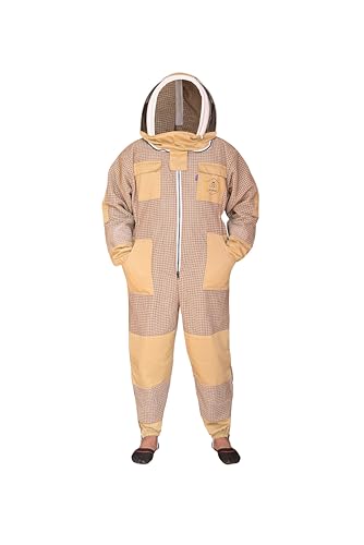 3 Layer Bee Suit with Fencing Veil One Pair Gloves Sting Proof Ventilated Beekeeping Suit - color: Khaki, size: Small