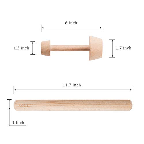 Webake Wood Rolling Pin and Tart Tamper Set,12 Inch Dough Roller for Baking Pie Shell Cookies Pasta Ravioli and Pastry