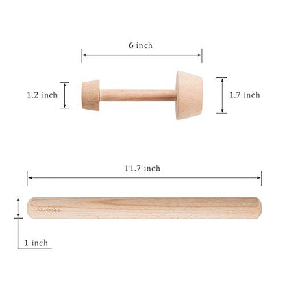 Webake Wood Rolling Pin and Tart Tamper Set,12 Inch Dough Roller for Baking Pie Shell Cookies Pasta Ravioli and Pastry