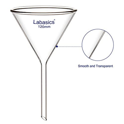Labasics 2-Pack Glass Heavy Wall Funnel Borosilicate Glass Funnel, Short Stem 120 mm Diameter, 120 mm Stem Length - size: 120 mm Diameter and 120 mm Stem