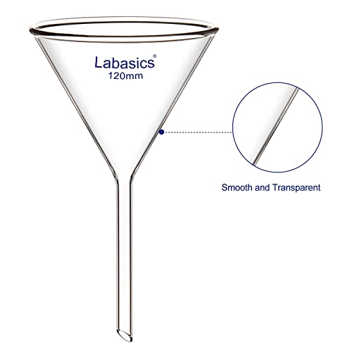 Labasics 2-Pack Glass Heavy Wall Funnel Borosilicate Glass Funnel, Short Stem 120 mm Diameter, 120 mm Stem Length - size: 120 mm Diameter and 120 mm Stem