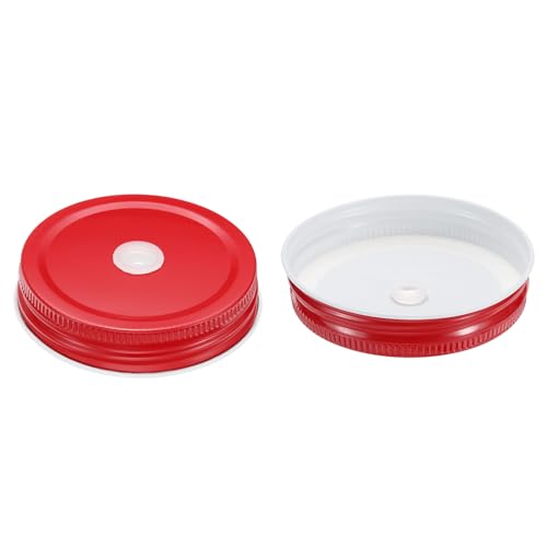 uxcell 13pcs Stainless Steel Mason Jar Lids with Straw Hole, 70mm Metal Canning Lid Mason Storage Covers Caps with Silicone Ring/Straws/Cleaning Brush Red - color: Red