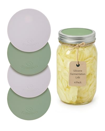 Elementi Mason Jar Fermentation Lids - Set of 4 Easy Grip Silicone Airlock Lids for Wide Mouth Mason Jars – Sauerkraut & Pickling Fermentation Kit – Self Burping Airlocks for Fermenting Kit - color: Sage Green, Stone Grey