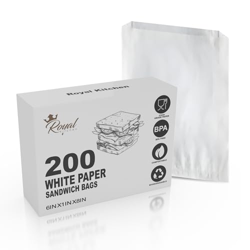 White Paper Sandwich Style Bags (200) 6"x 1"x 8" Dry Wax Grease Resistant Bags. Perfect for Sandwiches, Cookies, Pastries, Take Out, and Gifts - color: White