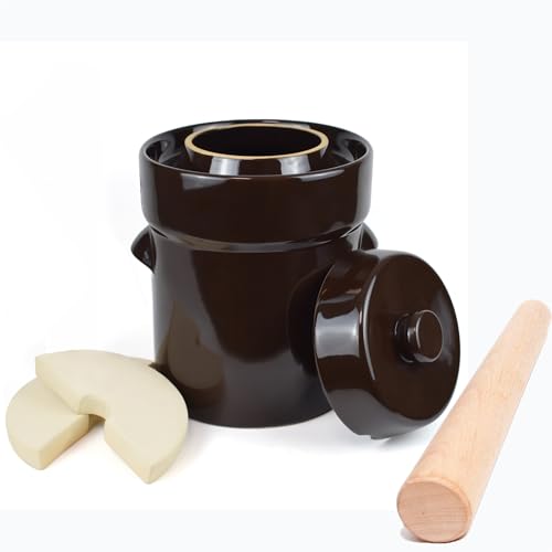 Fermentation Crock Jar 10 Liter/2.6 Gallon - Stoneware Pot for Fermenting, Pickling Kimchi, Pickles, Vegetables, Kombucha - Glazed Fermenter with Stone Weights, Lid