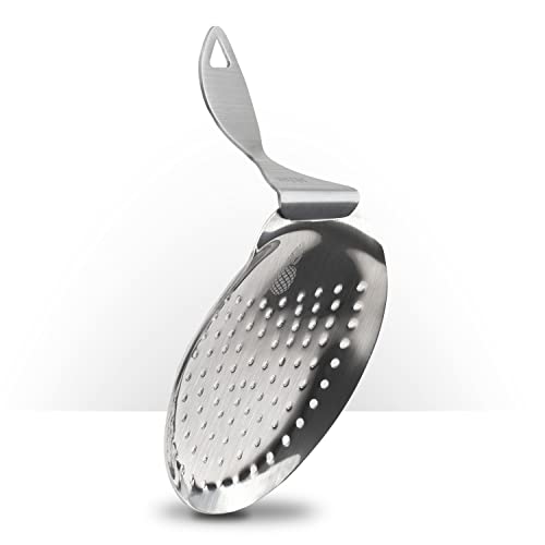 Piña Barware's The Bender - Stainless Steel Commercial Bent Handle Julep Style Cocktail Bar Strainer, Brushed Finish - color: Brushed Finish, 1 Strainer