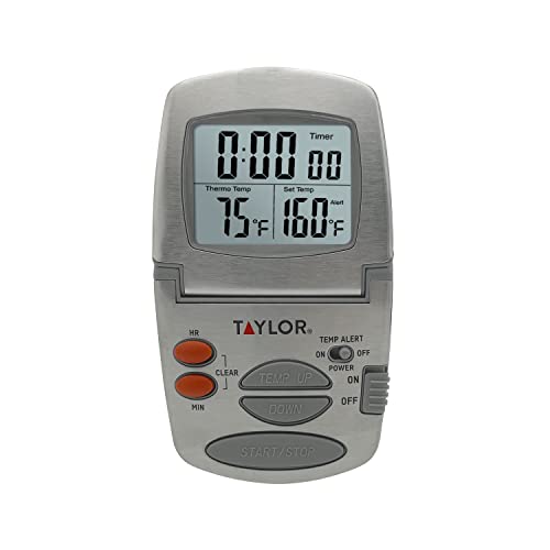 Taylor Programmable Instant-Read Wired Probe Digital Meat Thermometer, Stainless Steel for BBQ, Grill, Kitchen Cooking, Accurate Temperature Readings