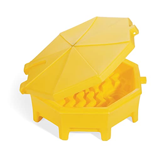 PIG Poly Drum Funnel | Hinged Lid | for 55 Gal Tight-Head Steel & Poly Drums | 29" D x 11" H | Yellow | DRM672-YW - color: Yellow