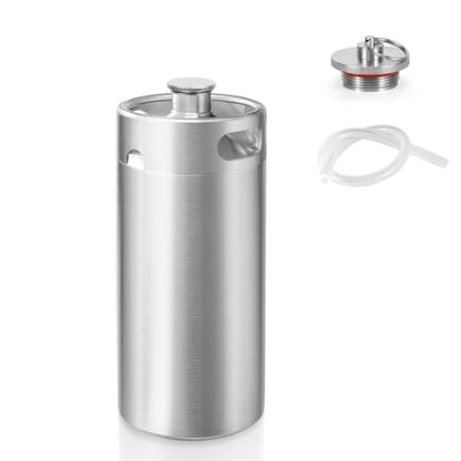 MRbrew Pressurized Mini Keg 128oz, 304 Stainlsee Steel Mini Kegerator with Exhaust Valve Designed Cap Portable Beer Growler for Homebrew And Craft Beer (Silver) - color: Silver