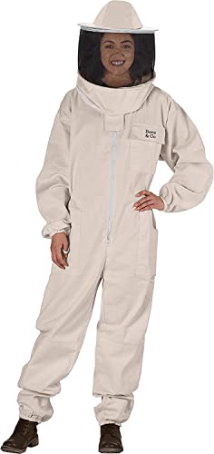 Bees & Co U73 Natural Cotton Beekeeper Suit with Round Veil - size: Large