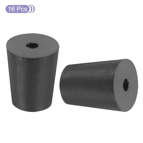 MECCANIXITY Rubber Tapered Plug 16mm to 20mm Solid Test Tubes Bungs Stopper with Hole Black for Lab Home 16 Pieces - size: 16mm-20mm