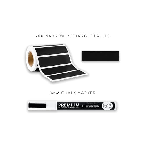 200 Chalkboard Labels for Containers, Removable Black Jar Labels Stickers with Chalk Marker, Reuseable Pantry Containers and Storage Bin Organization - style: Narrow Rectangle Roll - 200pcs