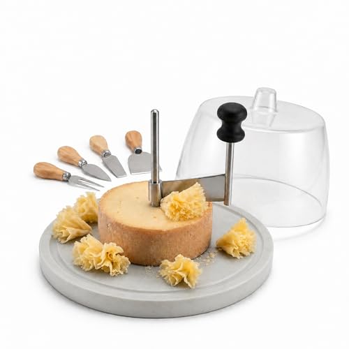 Marble Cheese Curler & Cheese Flower Cutter – Sharp Stainless Steel Blade with Dust Cover & Knife Set for Cheese Flowers, Wheels & Appetizers | Easy to Use & Clean | Gift for Entertaining - color: Marble Base - White