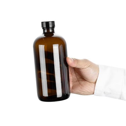 Restaurantware Vetri 16 Ounce Boston Glass Bottles, 12 Bottles With Black Phenolic Caps - Dishwashable, Round, Amber Glass Bottle, For Secondary Kombucha Fermentation, Homemade Essential Oils - color: Amber, size: 16 Ounces