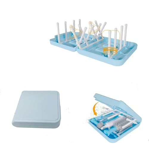Travel Bottle Drying Rack Space Saving,Foldable Bottle Drain Rack with 16 Ribs,Portable Baby Bottle Drying Rack for Bottles,Breast Pumps and Other Feeding Accessories,Widely Used Daily Basis - color: Blue