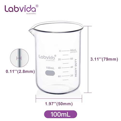 12pcs 100ml Upgrated Thick Glass Beakers, Griffin Low Form Beaker Set with Double Scale, 3.3 Boro, LVA005 - style: 12pcs of Vol.100ml