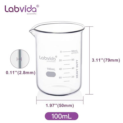 12pcs 100ml Upgrated Thick Glass Beakers, Griffin Low Form Beaker Set with Double Scale, 3.3 Boro, LVA005 - style: 12pcs of Vol.100ml