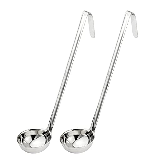 Fit Meal Prep Stainless Steel Soup Ladle - One-Piece Sauce Spatula with Hook Handles, Commercial Grade Serving Spoon, Kitchen Tool for Restaurant or Home Cooking, 13.75” Long - [Pack of 2] 4 Oz - size: 4 oz