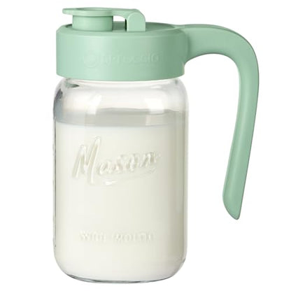 32 oz Glass Pitcher with Lid, 1 Quart Mason Jar Pitcher with Lid Airtight, Breast Milk Storage for Fridge, Ideal for Cold Brew Coffee, Iced Tea, Sun Tea, Juices - color: Green