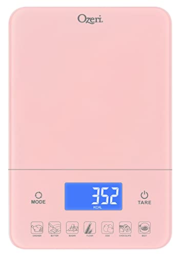 Ozeri Touch III Digital Kitchen Scale with Calorie Counter, 22 lbs (10 kg), Crystal Rose - color: Crystal Rose