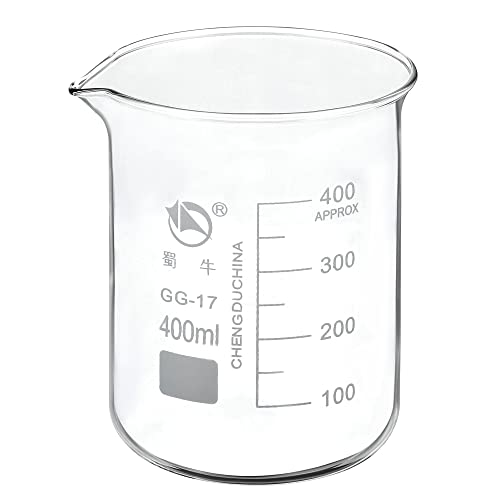 PATIKIL 400ml Low Form Glass Beaker, 3.3 Borosilicate Glass Graduated Printed Scale Measuring Cups with Spout for Kitchen Lab Liquids Transit Boiling - size: 400ml