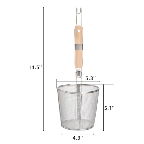 ZAVOOS 2 Pack Pasta Strainer Basket, Stainless Steel Mesh Spider Strainer with Wooden Handle for Boiling, Kitchen Fine Food Skimmer Deep Fry Basket for Pasta, Noodle, Dumpling, 5.3''D x 5.1''H