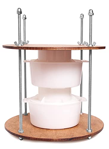 PetriStor Wooden Cheese Press for Cheese Making Supplies Diameter 11 in Metal Guides Walnut and 2 Cheese Mold with Follower Piston 1.3 Qt - Home Supply Ultimate Cheese Press - Prensa Para Queso