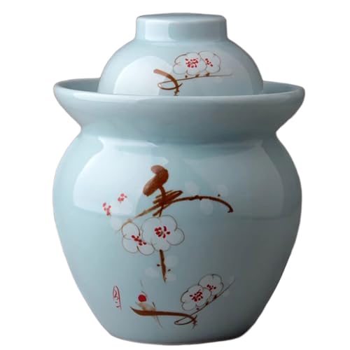 Hand Painted Traditional Chinese Porcelain Pickle Jar, Ceramic Fermentation Crock Pickling Pot, Fermenting With Water Seal Airlock Lid(B,3.5kg) - color: B, size: 3.5kg
