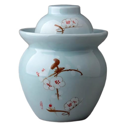 Hand Painted Traditional Chinese Porcelain Pickle Jar, Ceramic Fermentation Crock Pickling Pot, Fermenting With Water Seal Airlock Lid(B,1.5kg) - color: B, size: 1.5kg
