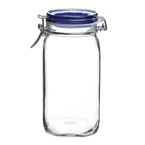 Bormioli Rocco Fido Square Jaw with Blue Lid, 50-3/4-Ounce - color: Clear/Blue, size: 50.75 fl oz